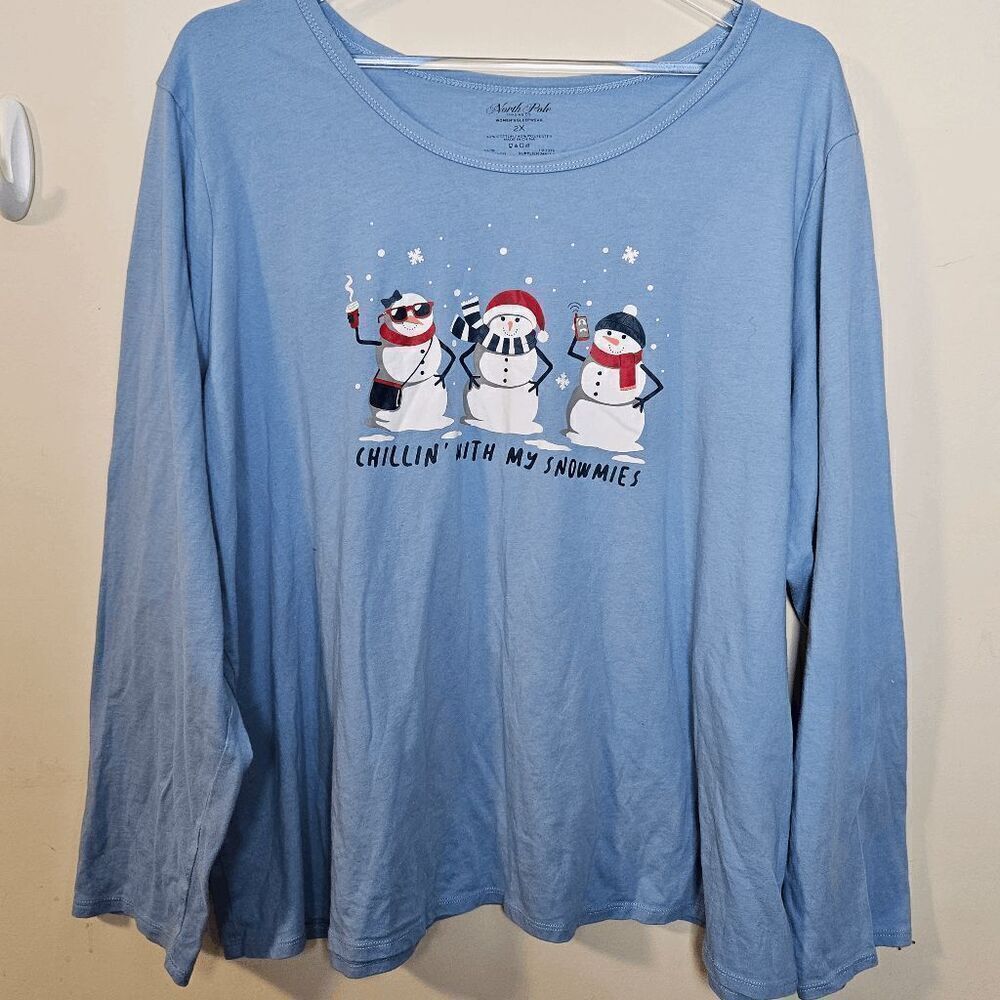 North Pole Trading Co. CHILLIN WITH My Snowmies Snowman Crew Neck Pajama Top Wom